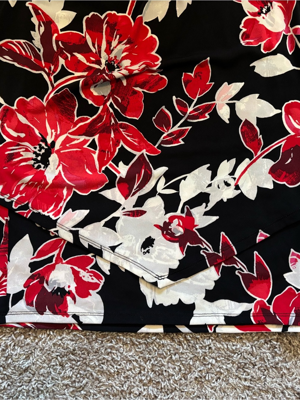 White House Black Market Black Floral Halter Camisole with Red & White Blooms - Picture 2 of 8